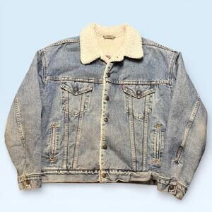 Vintage Levis Jacket Mens Large Blue Sherpa Lined Denim Made USA 80s 70609 4891